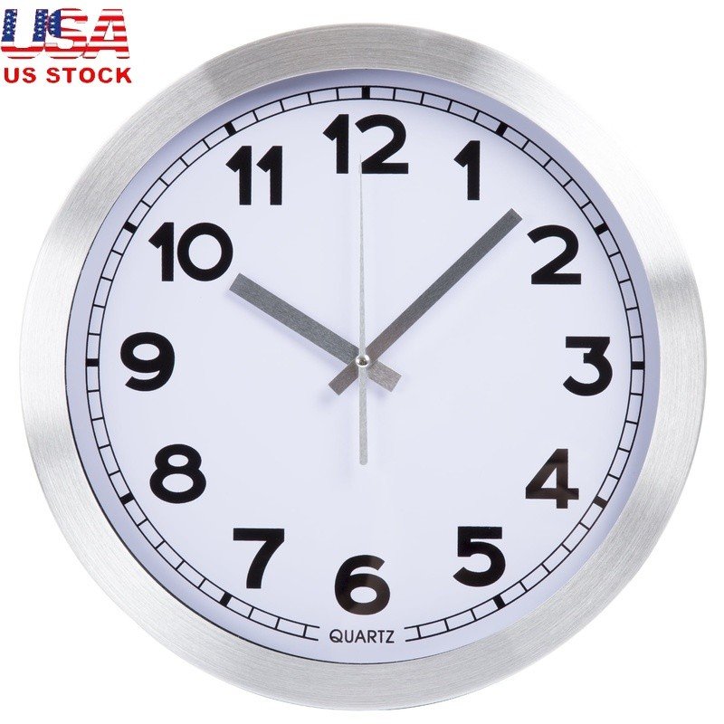 12 Inch Brushed Aluminum Wall Clock Modern Design Quartz Movement Keyhole Mount