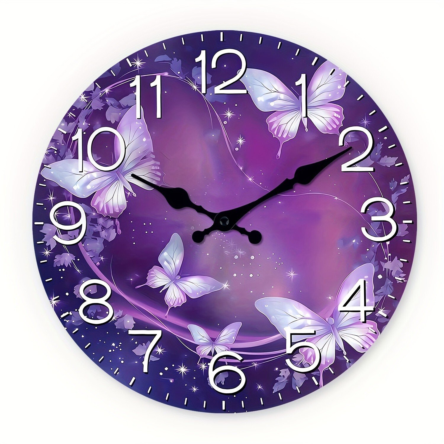12 inch purple butterfly wall clock, wood ,silent no tick, girls bedroom decor