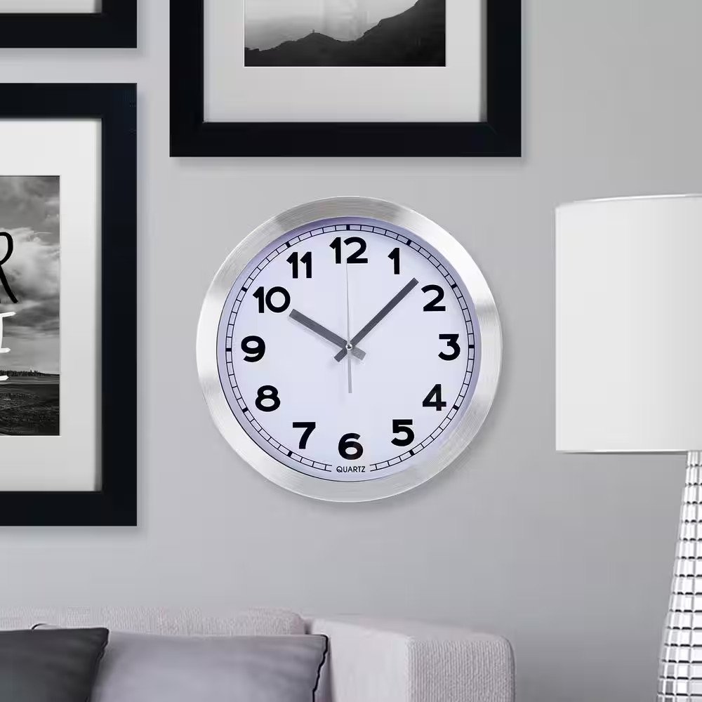 12 In. Silver Brushed Aluminum Wall Clock