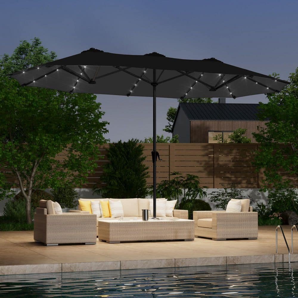 13 ft. x 7.2 ft. Steel Solar-Powered Double-Sided Market Patio Umbrella with...