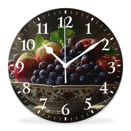 14 Inch Wall Clock Battery Operated Silent Clock Decorative for Office, Kitchen, Outdoor, Living Room，Vintage Wine Grape Red Glasses Chic