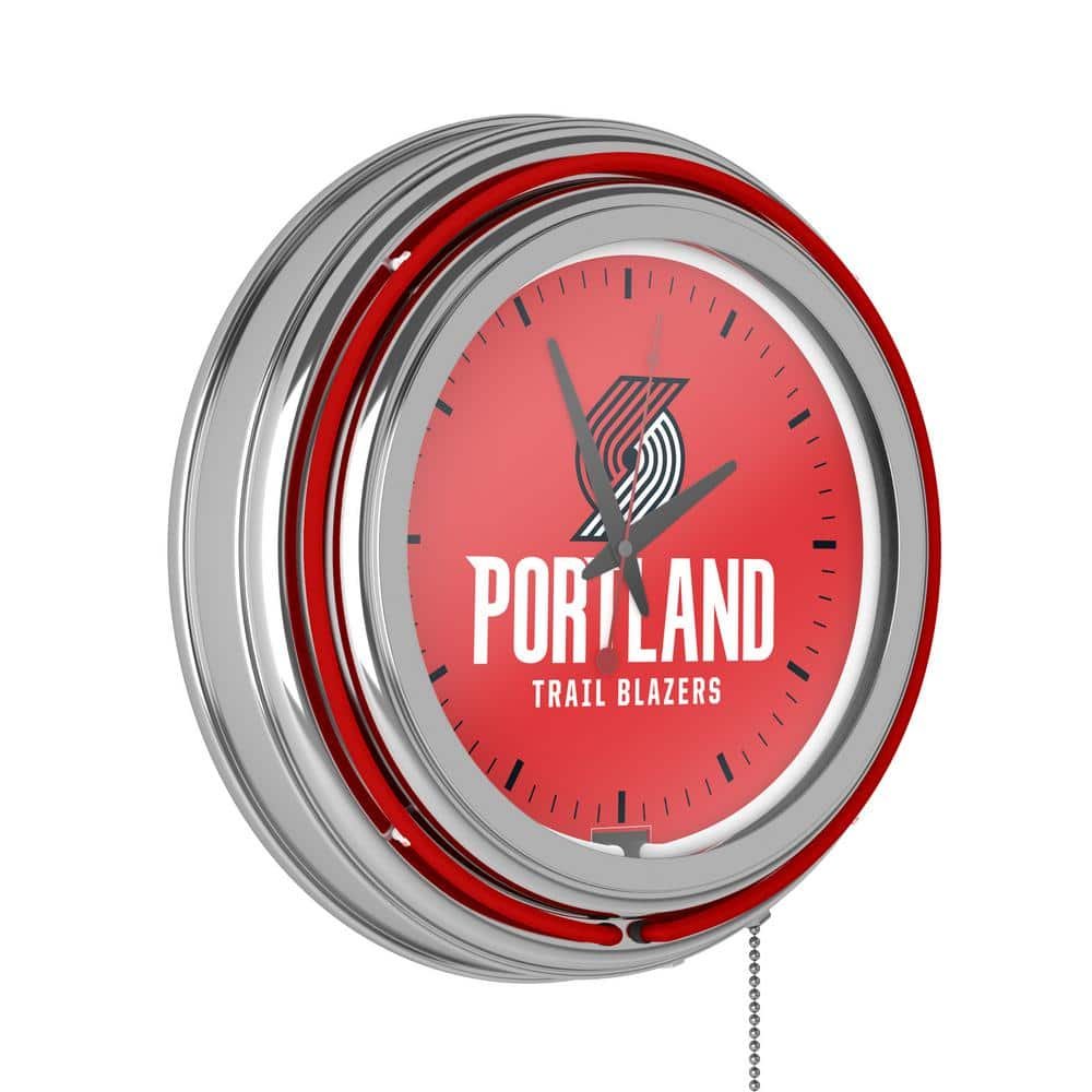14 in. Portland Trail Blazers NBA Chrome Double Ring Neon Wall Clock