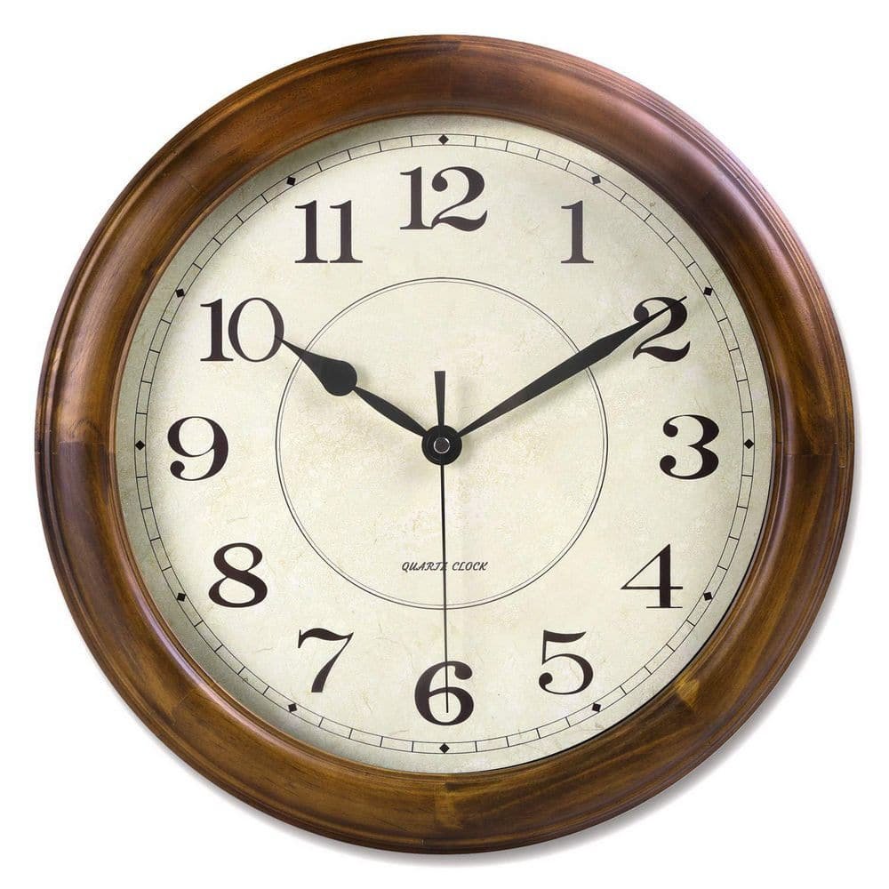 14 in x 14 in Brown Wooden Wall Clock, Silent Clocks Large...