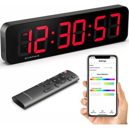 15.2 Large Digital Wall Clock with Seconds, App & Remote Control, Customizable RGB Colors, Alarms, Stopwatch, Countdown, Timer Clock for Home Gym Living Room Office Garage Decor