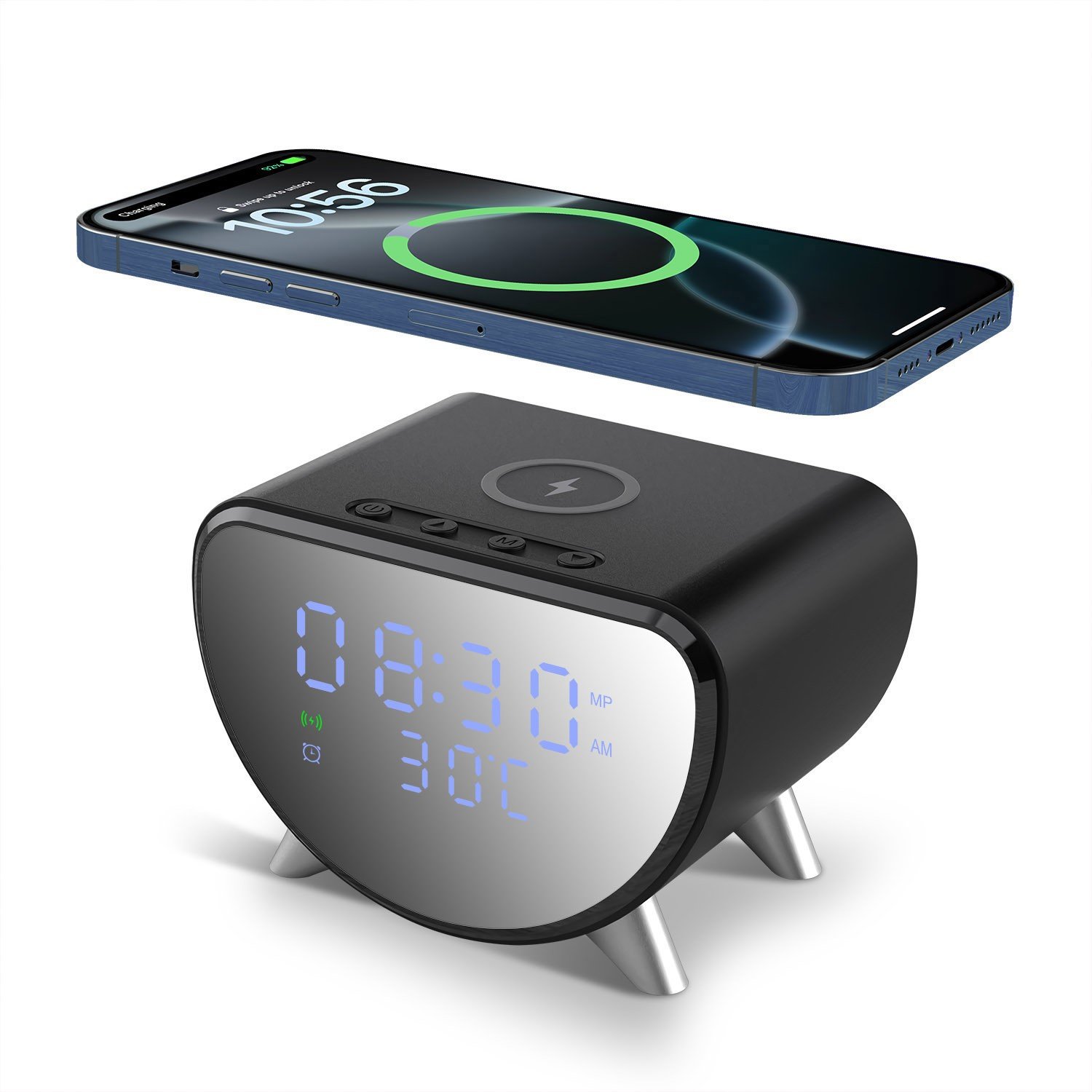 15W Fast Wireless Charger Dock With Alarm Clock Temperature For iPhone Samsung