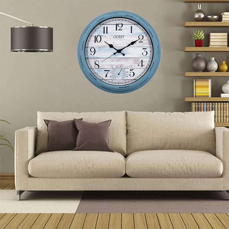 16 Inch Indoor Outdoor Large Clock, Waterproof Wall Clock with Thermometer