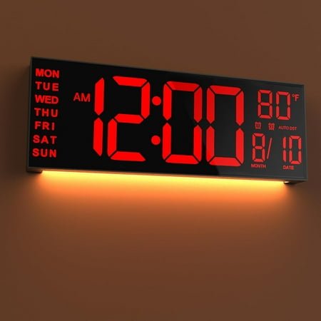 16 Large Digital Wall Mount Clock with Remote Control, Alarm, Big LED, Countdown, Auto DST, Temperature for Living Room Classroom Desk, Xmas, Birthday Gift for Senior Men Women Mom Dad, Blue