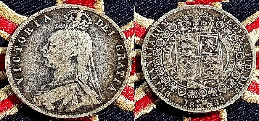 1888 VICTORIAN Half CROWN Solid Silver Antique Coin Vintage Old Jack the Ripper