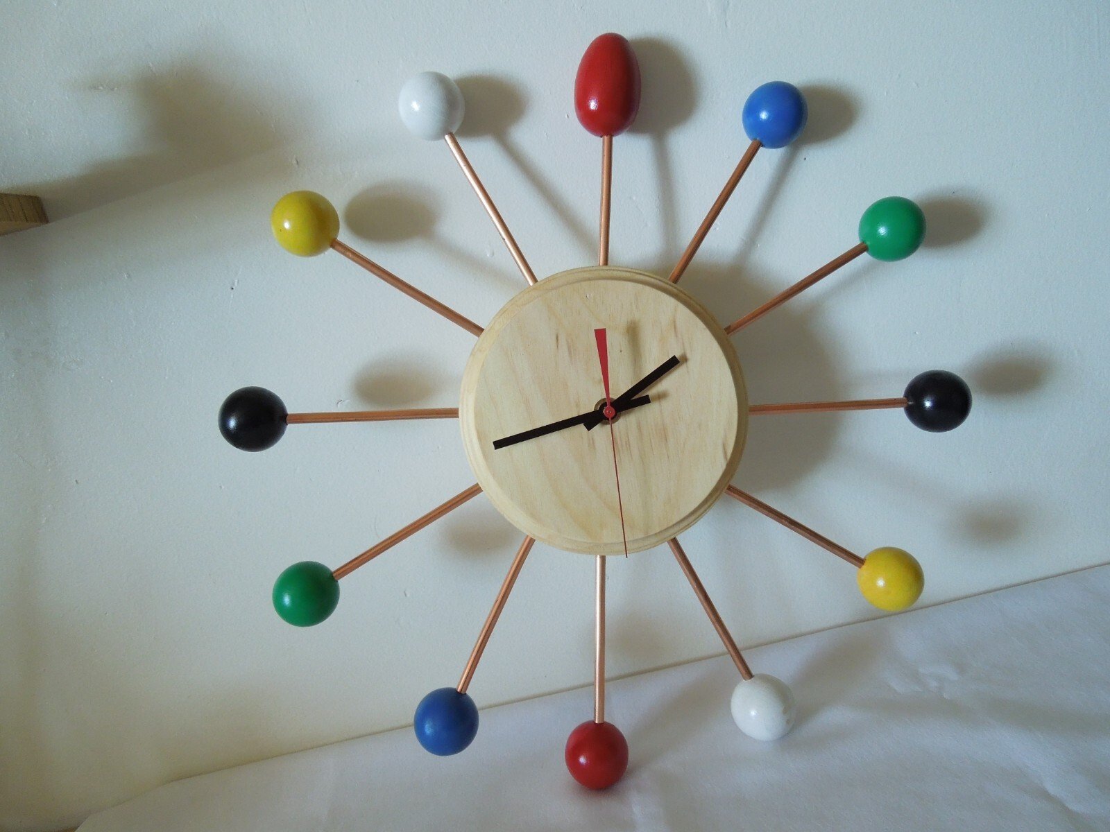 18" Quartz Wall Clock Mid-Century Modern George Nelson Style Wood & Copper NEW!