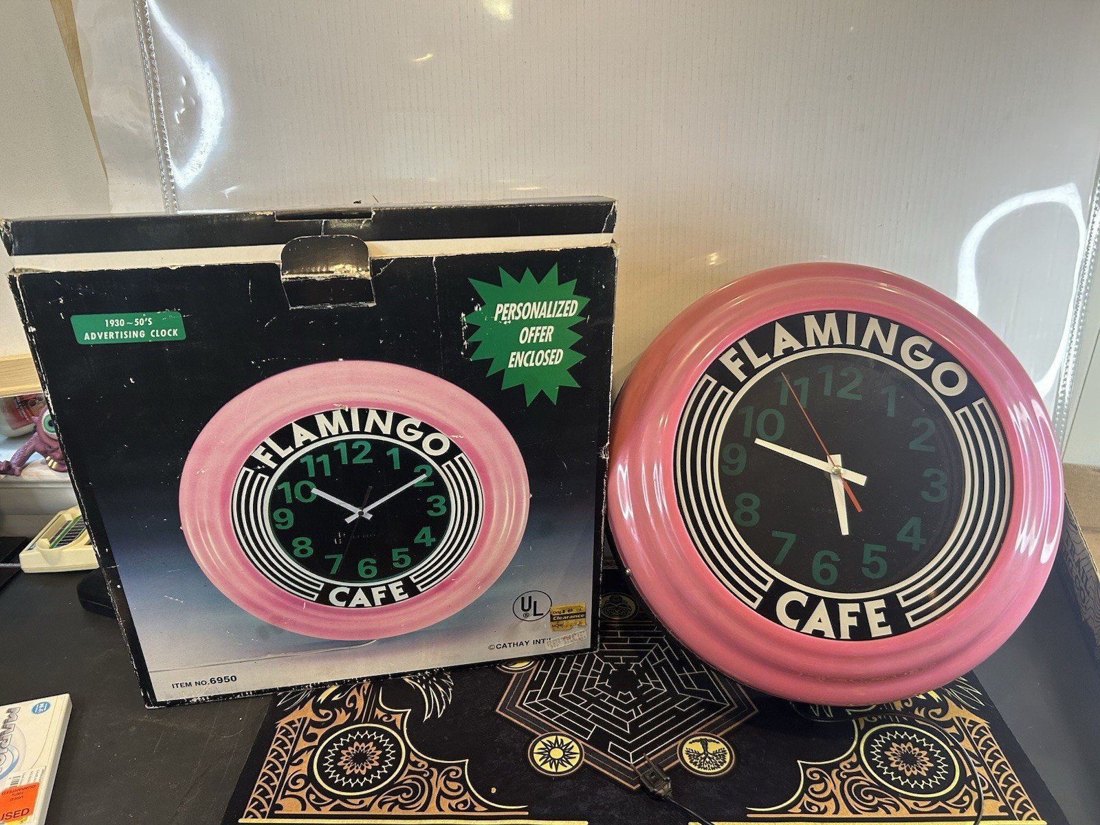 1987 Flamingo Cafe Clock Neon Art Deco Pink - Non-working