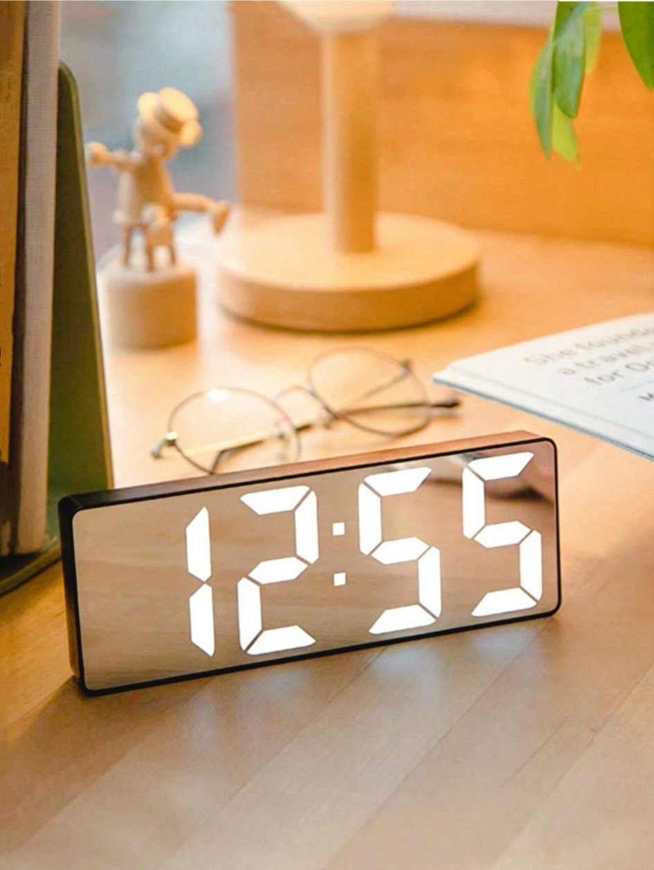 1pc LED Digital Alarm Clock - 3 Brightness Levels with Mirror Display & Snooze