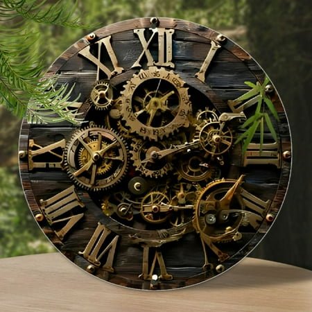 1pc Steampunk Aluminum Wall Clock, Vintage Gear Design with Roman Numerals, Retro Round Metal Sign for Bar, Cafe, Beach House, Backyard - Mystic Space Decor; Valentine's Day Gifts