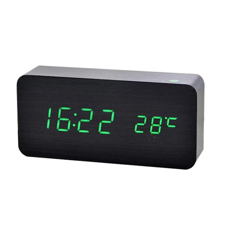 1pc Wooden Digital LED Alarm Clock with Temperature Display & 3 Alarms - NEW