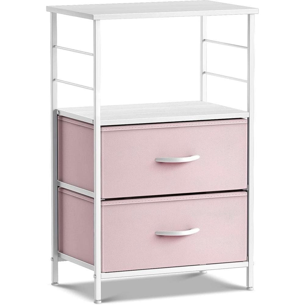 2-Drawer Pink Nightstand 33.75 in. H x 21.62 in. W x 11.75...