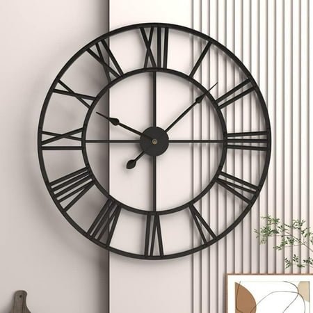 20 inch Large Wall Clock for Living Room Decor - Big Wall Clock Decorative - Battery Operated - Roman Numeral Analog Large Clock for Bedroom, Room, Home, Kitchen, Office, Wall Decor (Black)