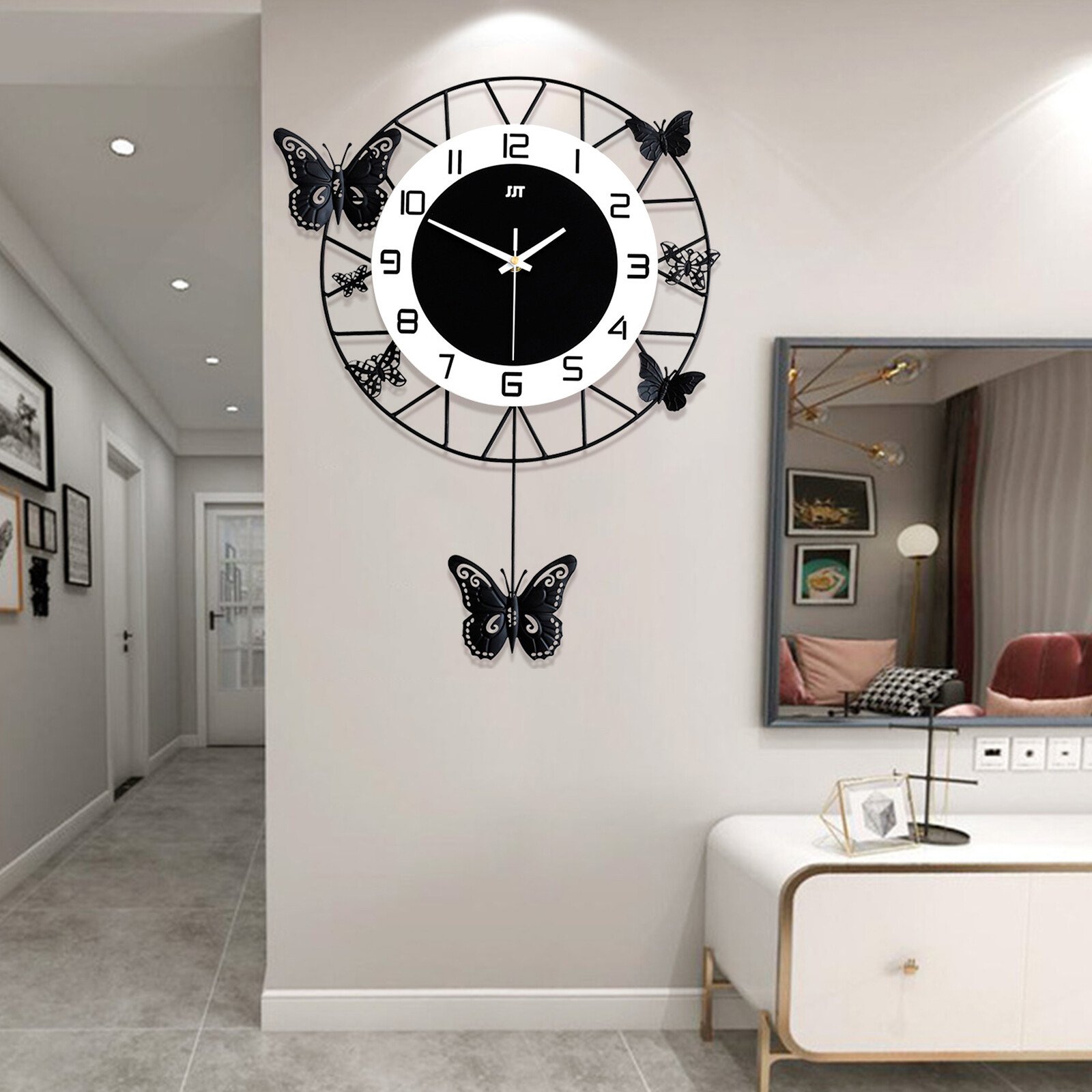20" Modern Butterfly Clock Metal Quartz Pendulum Wall Clock Living Room Decor