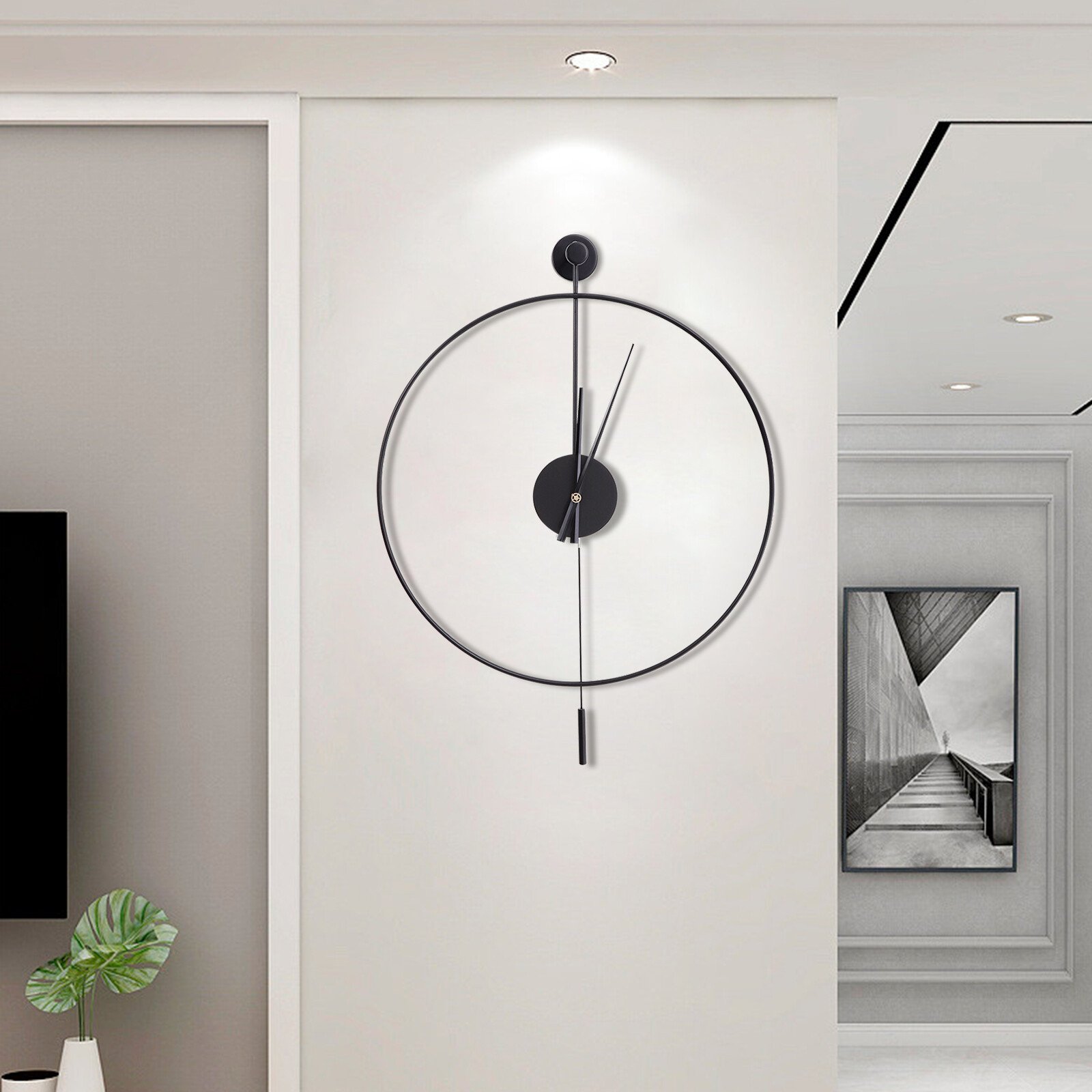 20" Modern Large Metal Wall Clock Non-Numeric Silent Wall Clock & Pendulum