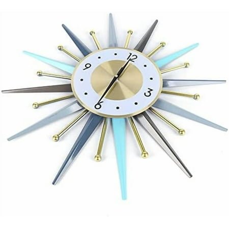 22 Inch Large Wall Clock, Mid Century Modern Wall Clock, Decorative Starburst Clock Non Ticking Battery Operated for Living Room Home Decor (Blue)