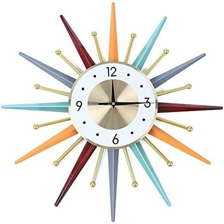 22 Inch Large Wall Clock, Multicolor Modern Rising Sun Wall Clock, Mid-Century Metal Decorative Large Walll Clocks, 3D Walls Clocks, Living Room, Kitchen, Dining Room, Bedroom Home Decorations