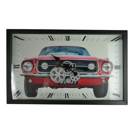 22 Moving Gear Wall Clock Red Mustang