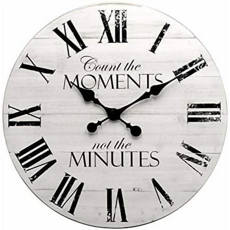 24 Inch Inspritional Silent Quartz Clock,White Distressed Shiplap Farmhouse Wooden Wall Clocks for Indoor Decor