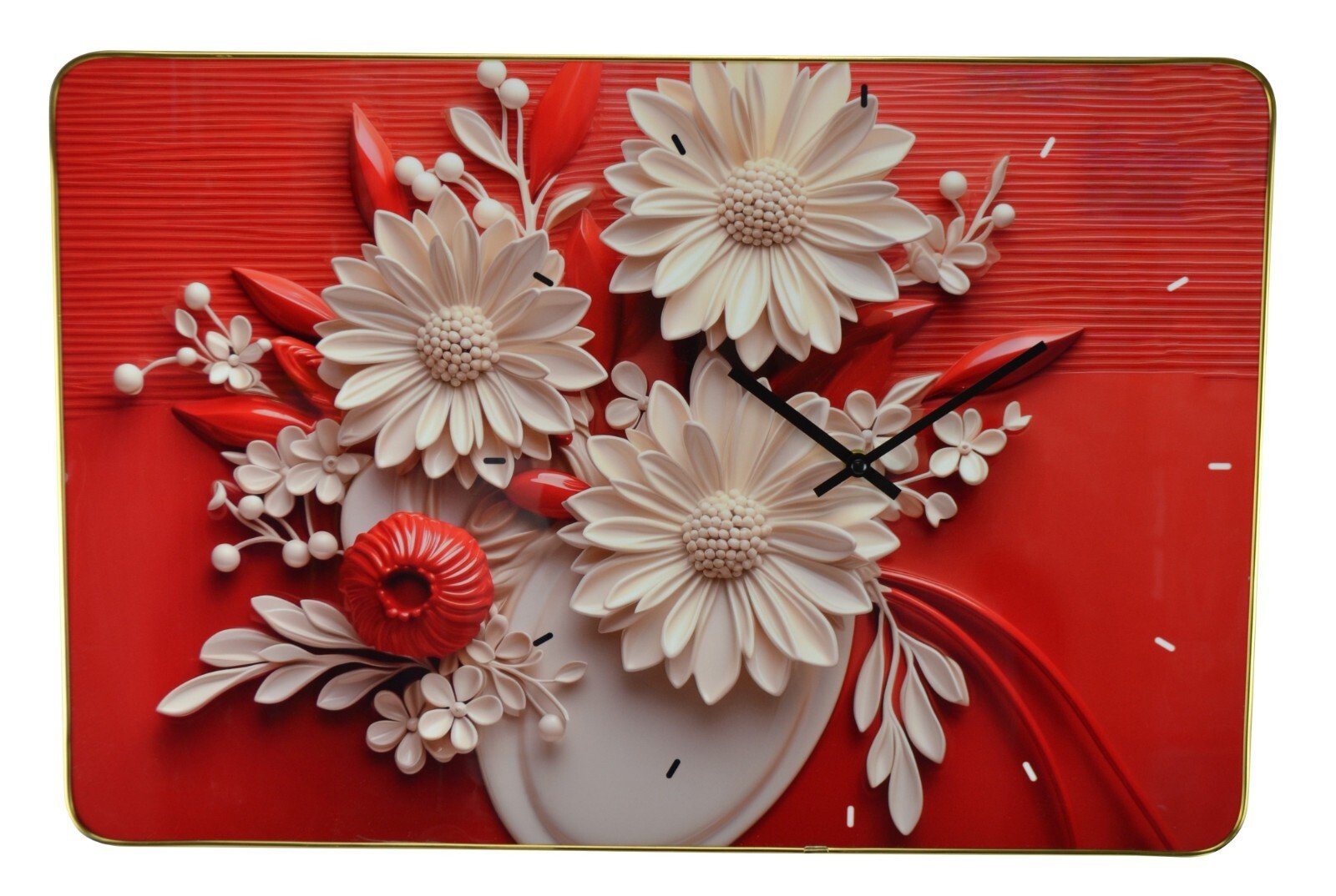 24" Inch Red and White Floral Wall Clock