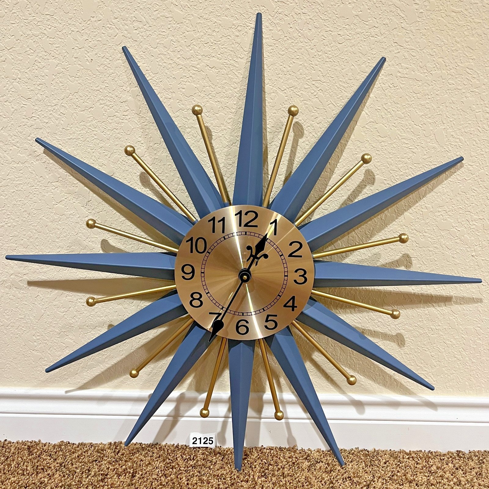 26" Starburst Atomic Wall Clock Mid-Century Modern - Blue & Gold Metal