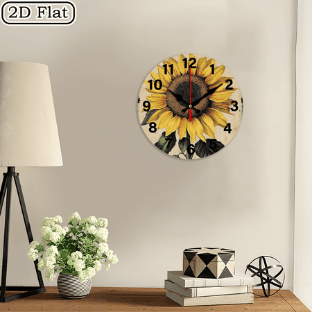 2D flat 1pc,Rustic Sunflower Seeds Metal_ wood wall clock Home&Seasonal Decoration, For Yard, Mall, Garage, Coffee Shop, Home, Best Gift, for a Friend room decor halloween 10*10inch