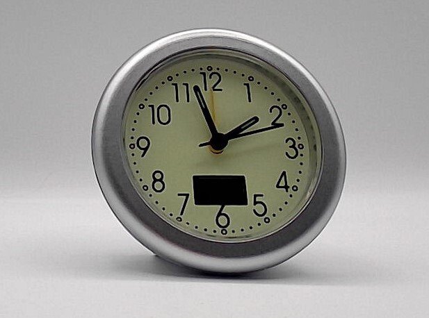 2 Glow Alarm Clocks with Temperature, silver, Table or Desk Top, Open Box