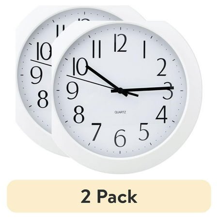 (2 pack) Universal UNV10461 12 in. Overall Diameter Whisper Quiet Clock - White Case
