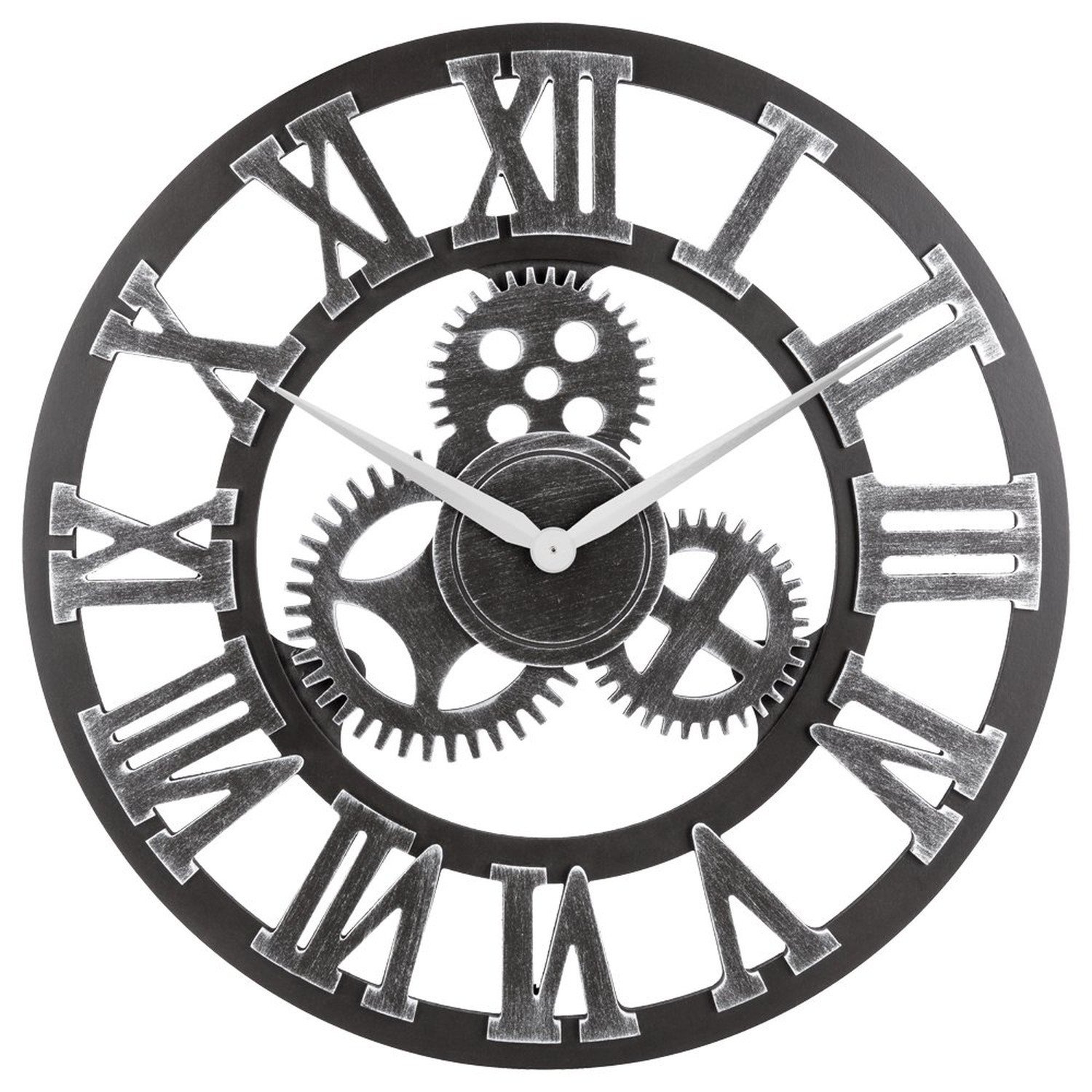 33" Roman Silver Noiseless Silent Gear Wall Clock - Large 3D Retro Rustic Cou...