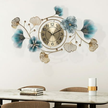 37 Large 3D Morden Wall Clock Battery Operated Metal Ginkgo Leaf Watch Silent Non-Ticking Wall Decoration for Home Living Room Bedroom Office Art Creative Decor