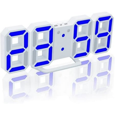 3D LED Wall Clock, 8.9-inch Digital Wall Clock, Automatic Brightness Adjustment, Intelligent Voice Control Design, Three Display Modes for Home, Kitchen and Office (White Case with Blue Characters)