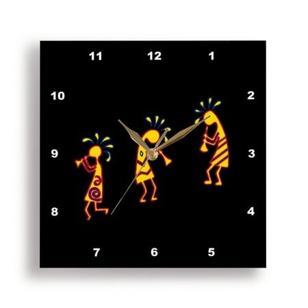 3dRose, Arizona Kokopelli Colorful Tribal Flute Players, 15x15 Wall Clock