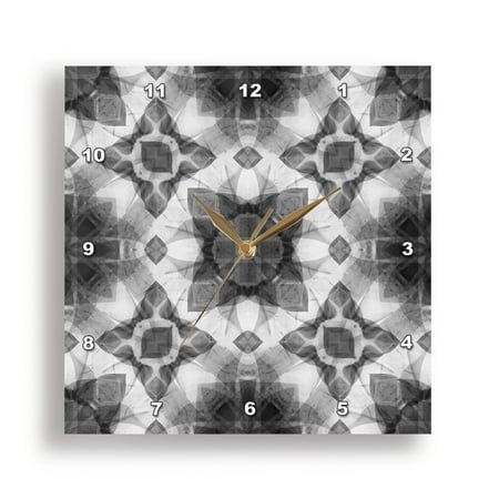 3dRose, Black and white abstract in kaleidoscope style., 10x10 Wall Clock