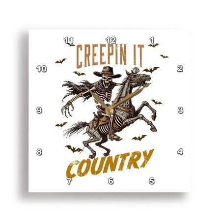 3dRose, Creepin It Country Funny Western Skeleton Cowboy Vintage Halloween, 13x13 Wall Clock