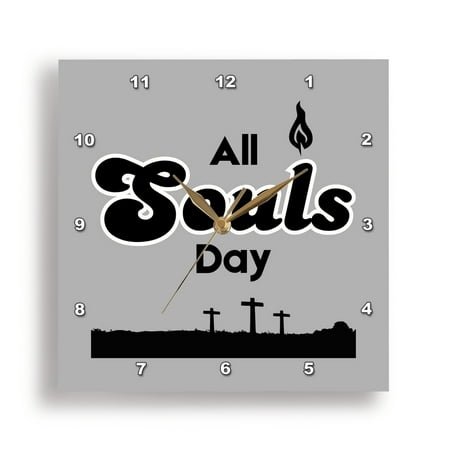 3dRose, Image of All Souls Day with graveyard silhouette and candle flick icon, 13x13 Wall Clock
