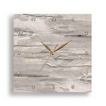 3dRose, White Distressed and Weathered Faux Printed Birch Wood Effect, 10x10 Wall Clock