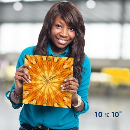 3dRose, Yellow And Orange Kaleidoscope Pattern, 10x10 Wall Clock