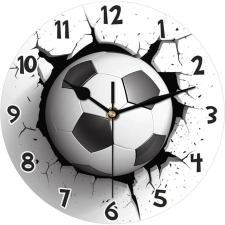 3D Soccer Ball Wall Clock Battery Operated 10 in Round Wall Clocks Slilent Non Ticking Quartz Analog Clock for Bedroom Kids Living Room Classroom Decor