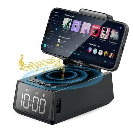 3 in 1 Wireless Bluetooth Speaker with Loud Alarm Clock Cell Phone Stand TF Card Reader HD Surround Sound (Black)