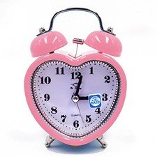 3in Small Heart Shape Loud Twin Bell Plastic Alarm Clock Heart- Shaped Pink