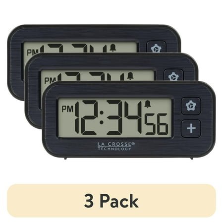 (3 pack) La Crosse Technology Digital Mini Magnetic Alarm Clock with Stopwatch