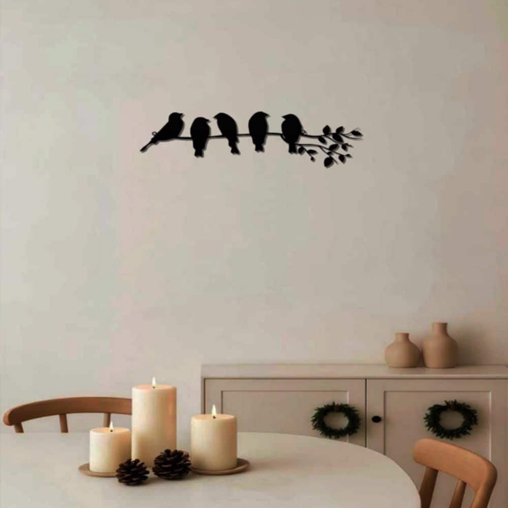 4.7 in. x 15.7 in. Black 1-Pieces Fashionable Metal Bird Wall Art-Bird...
