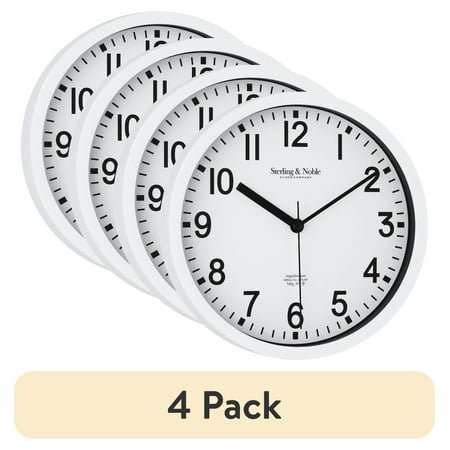 (4 pack) Mainstays Basic Indoor 8.78 White Analog Round Modern Wall Clock
