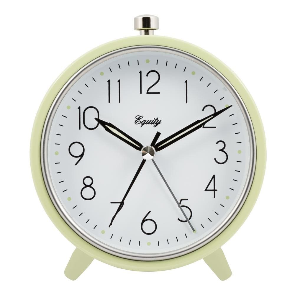 5 in. Round Light Green Silent Sweeping Quartz Metal Alarm Clock