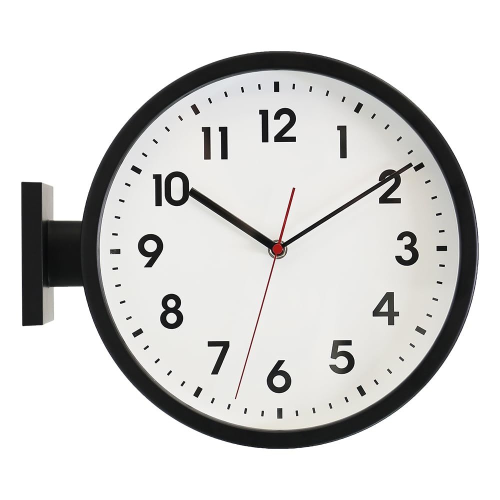 66296A Black Frame Double Sided Aluminum Wall Clock.Simple Design,Classic Alu...