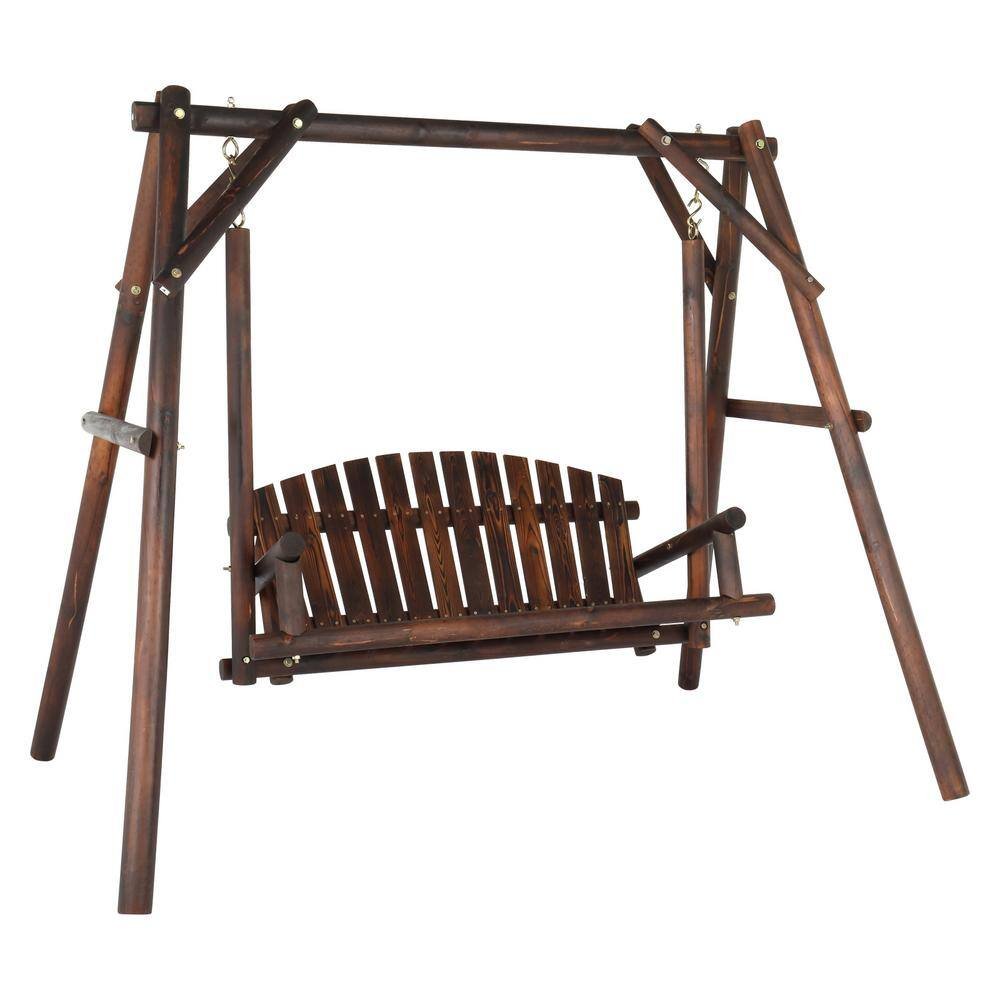 78 in. 2-Person Carbonized Wood Patio Swing with Stand