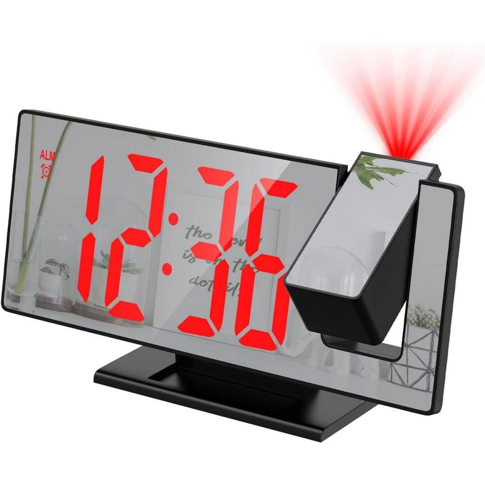 7.8 in. Large Screen 180° Projection Alarm Digital Clock in Red for...
