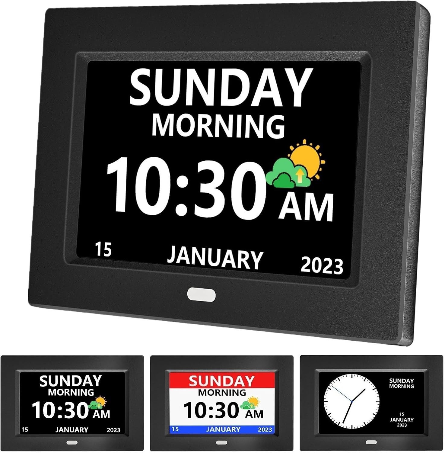 7 Inch Clock with Day and Date for Elderly Large Display Digital Clocks 12 Alarm